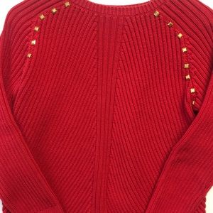 Michael Kors Sweater Red Knit Gold Detail Long Sleeve Heavyweight Large [K]